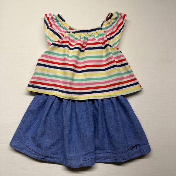 Tommy Hilfiger Other - Tommy Hilfiger Girls Size 4 Rainbow Stripe Chambray Dress Flutter Sleeve